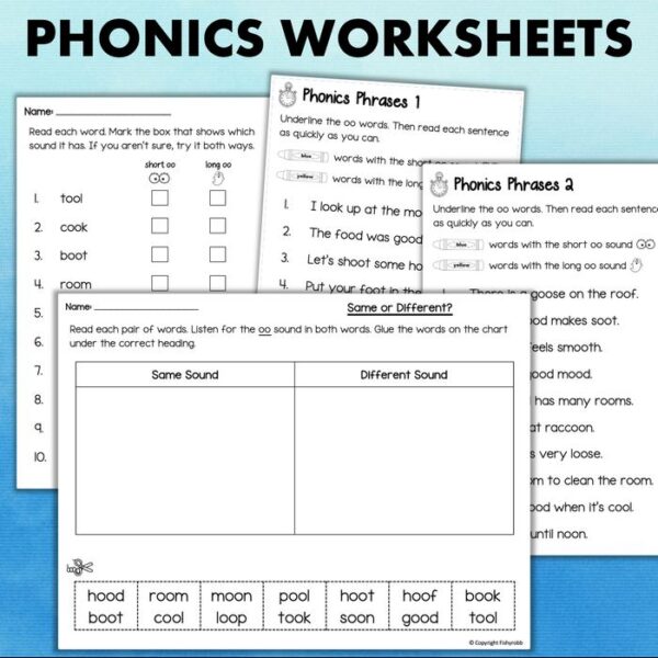 OO sound worksheets and phonics activities